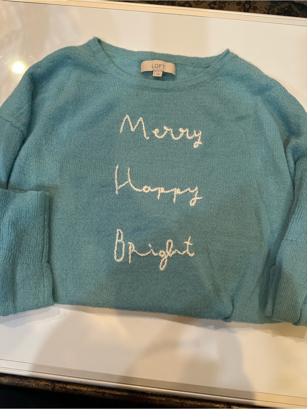 LOFT Aqua Knit 'Merry Happy Bright' Pullover